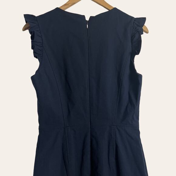 Rebecca Taylor Navy Blue Tailored Stretch Modern Ruffled Sheath Dress Size 6 - Picture 9 of 13